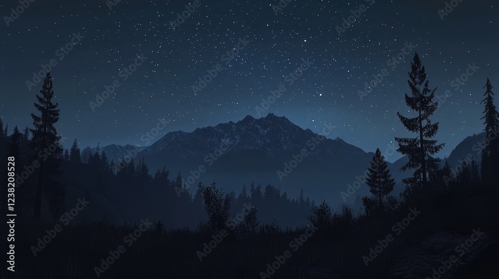 mountain view at night, with the silhouette of a mountain range under a dark sky filled with shimmering stars, evoking a sense of awe and wonder mountain view at night, with the silhouette of a mountain range under a dark sky filled with shimmering stars, evoking a sense of awe and wonder