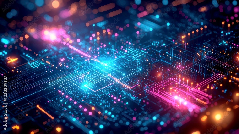 Abstract Futuristic Circuit Board: Neon Lines, Digital Network, and Global Connections Abstract Futuristic Circuit Board: Neon Lines, Digital Network, and Global Connections