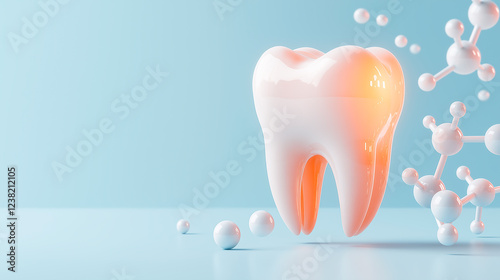 A close-up shot of a 3D model of a tooth, showcasing the advanced technology and innovation, dental illustration banner with empty space