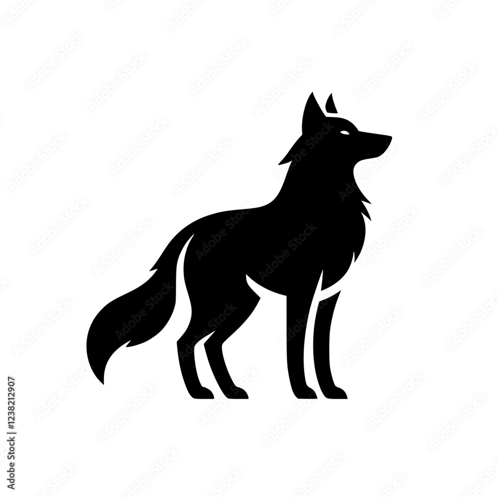 Fototapeta premium Majestic Wolf Silhouette: A Striking Black and White Vector Graphic