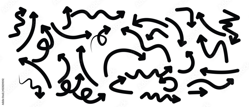 Arrows hand drawn doodle icons set on white background. Curved cartoon arrows sketches collection. Sign, Symbol, Hand drawn arrow collection
Arrows hand drawn doodle icons set on white background. Curved cartoon arrows sketches collection. Sign, Symbol, Hand drawn arrow collection
