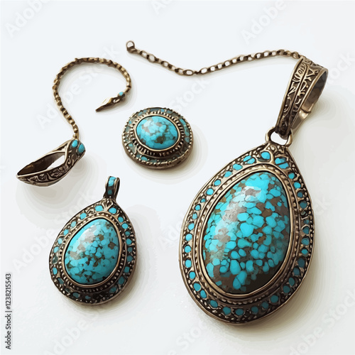 Nishapur turquoise sets feature stunning blue-green gemstones with a rich history.
