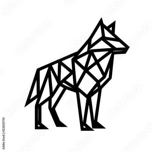 Geometric Wolf: Black and White Minimalist Animal Line Art Design. Modern Abstract Polygon Wildlife Vector Graphic Illustration