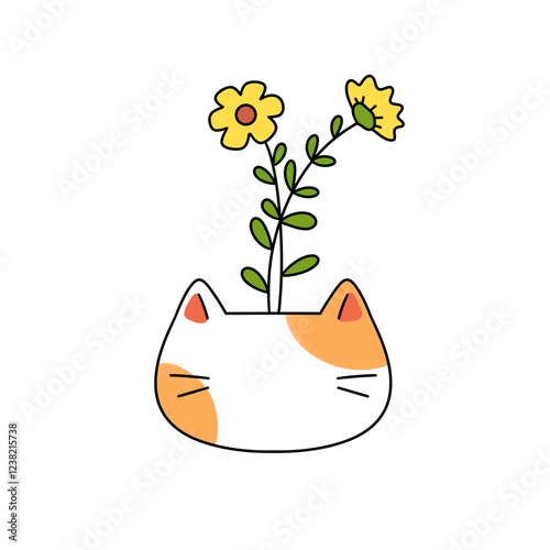 A cat is sitting in a vase with flowers