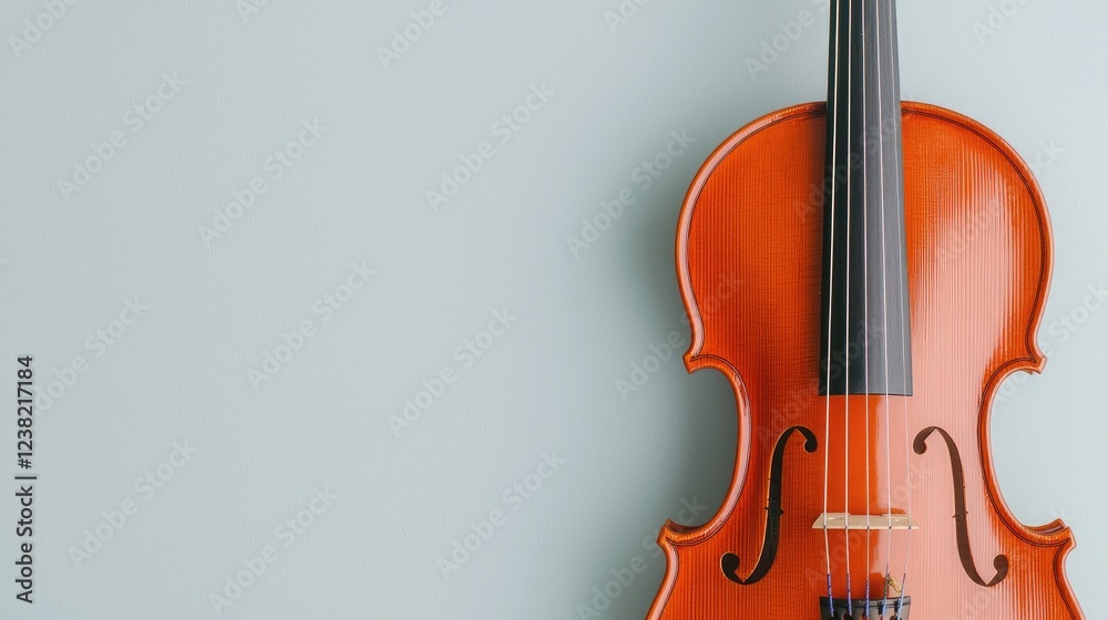 Violin on light blue background, music concept