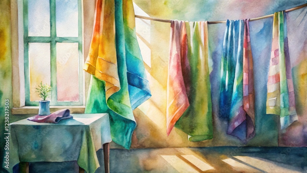 custom made wallpaper toronto digitalSunlit room with vibrant towels hanging on a line next to a window