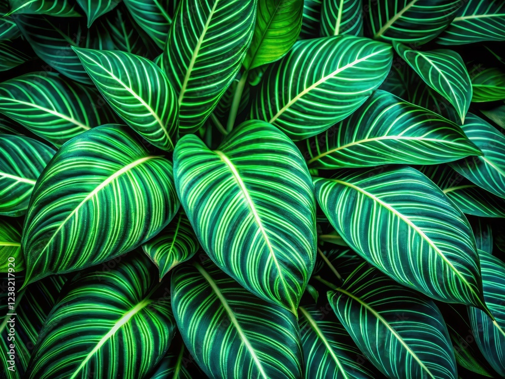 Intricate vein patterns on lush tropical leaves, captured in low-light macro photography. Intricate vein patterns on lush tropical leaves, captured in low-light macro photography.