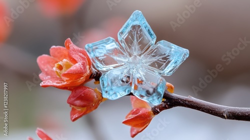 Crystal flower on spring branch. photo