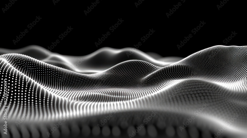 Naklejka premium Abstract digital wave landscape, dark background, flowing data visualization