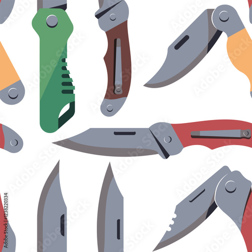 Pocket knives vector cartoon seamless pattern background.
