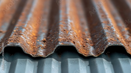 Close-up of a rusty corrugated metal roof, showcasing texture and weathering.