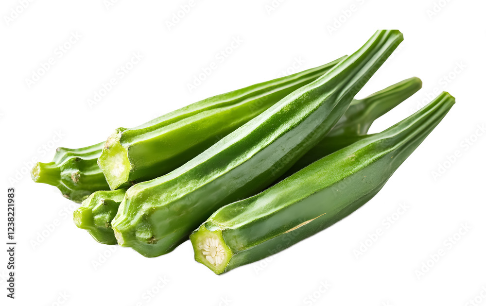 Fresh green okra on a transparent background. isolated background. Fresh green okra on a transparent background. isolated background.