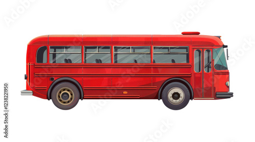 Classic red bus showing passenger transportation on transparent background