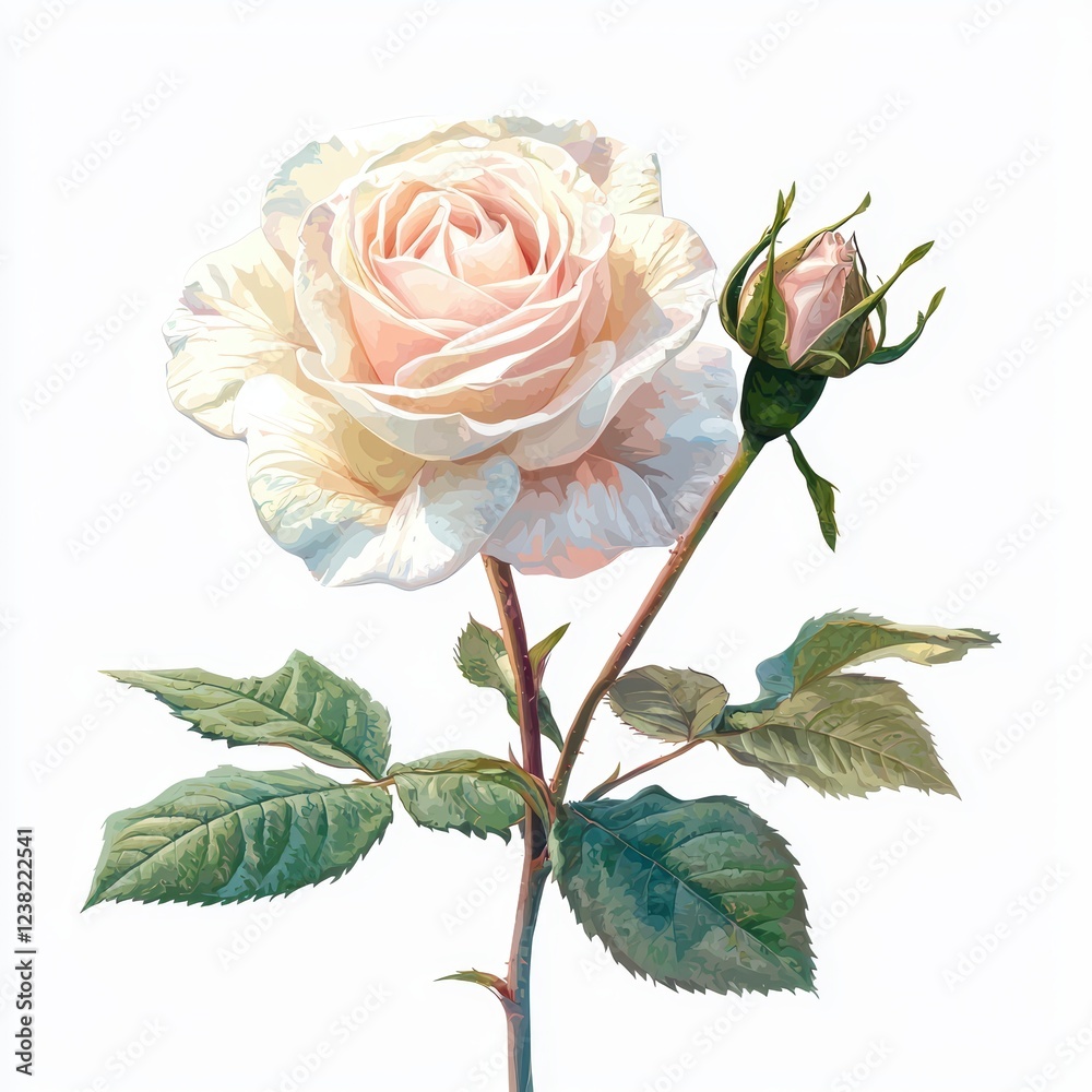 Fototapeta premium Delicate pink rose with budding flower.