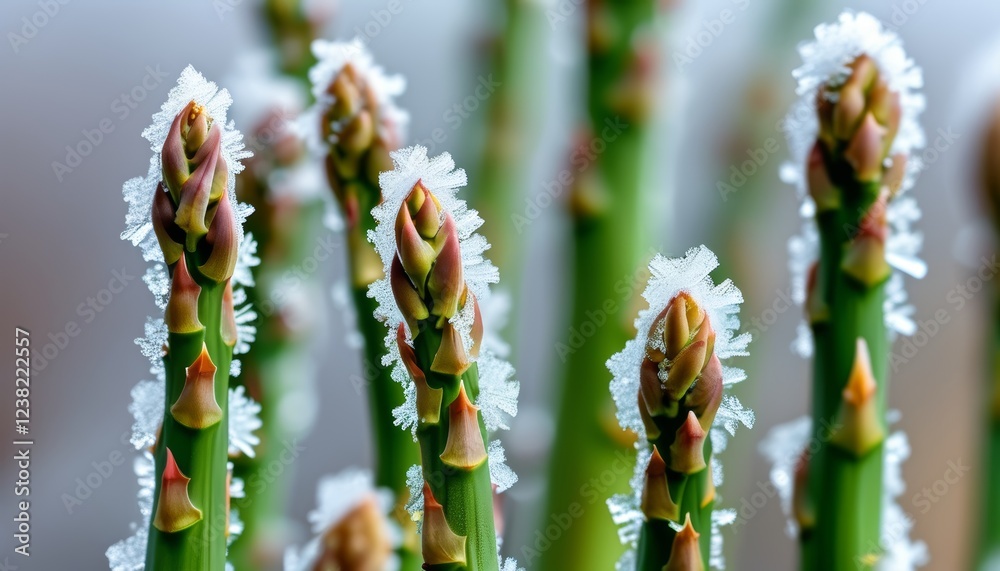 Naklejka premium Frost-Covered Asparagus Tips in Winter