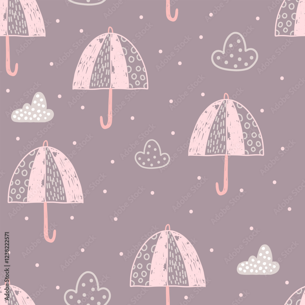 Seamless pattern with umbrella. Vector illustration. Creative hand drawn background. Seamless pattern with umbrella. Vector illustration. Creative hand drawn background.