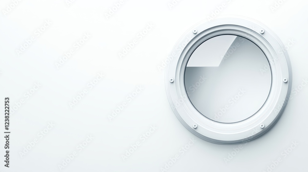 Fototapeta premium A striking image of an isolated yacht's porthole, featuring sleek modern design and transparent glass, elegantly set against a pristine white background