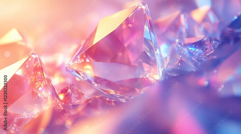 Sparkling crystals cluster, vibrant glow, abstract background, luxury design