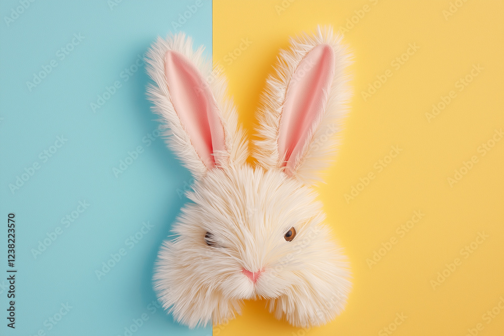 Fototapeta premium A rabbit made of yarn is sitting on a yellow background