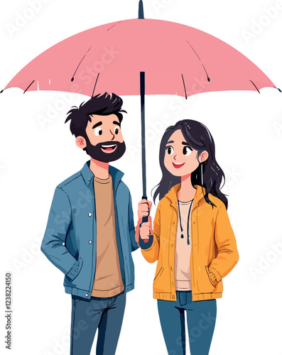 Happy couple sharing umbrella walking in the rain