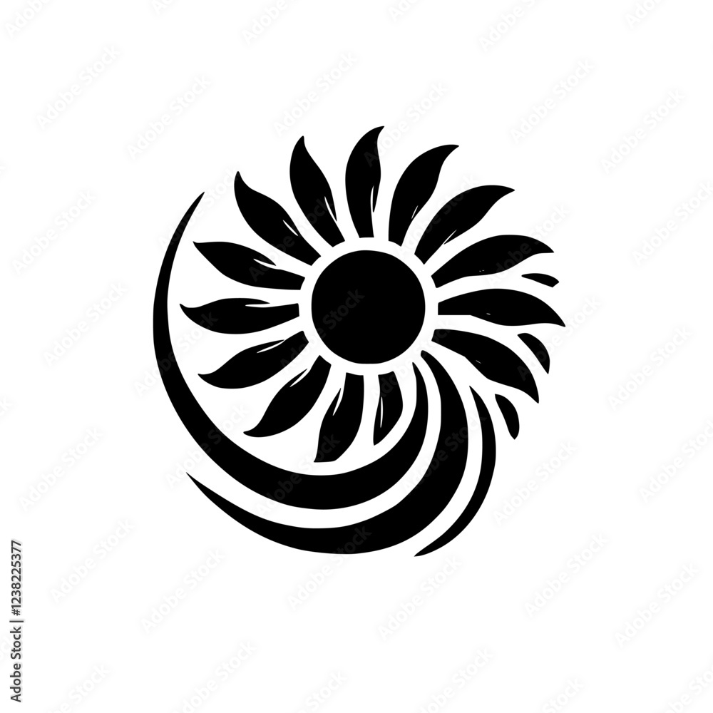 Black and White Sunflower Abstract Art: Minimalist Floral Design, Botanical Circle Graphic. Elegant, Simple, and Stylish Vector Illustration. Black and White Sunflower Abstract Art: Minimalist Floral Design, Botanical Circle Graphic. Elegant, Simple, and Stylish Vector Illustration.