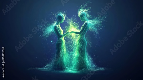 Ethereal beings connecting with vibrant energy. photo