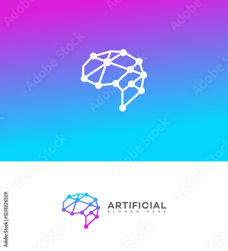 Artificial Intelligence Brain Network Logo Design Concept