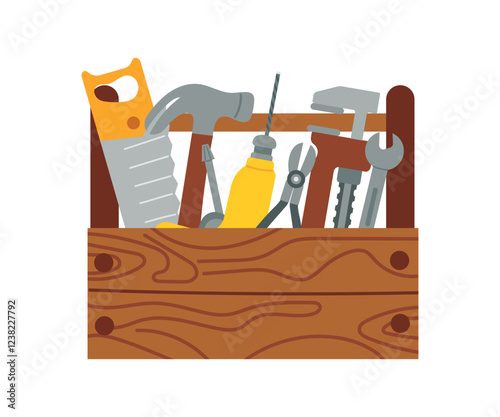 Wooden toolbox in flat style. Vector illustration of hand tool for repair. Color icon, eps 10