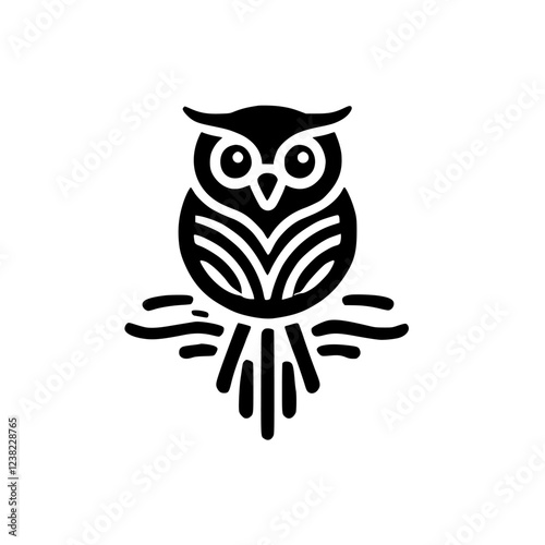 Geometric Owl: Minimalist Black and White Bird Design. Perfect for logo, icon, or graphic design projects.  Clean lines and abstract style. photo