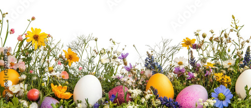PNG Colorful Easter eggs in a field of wildflowers