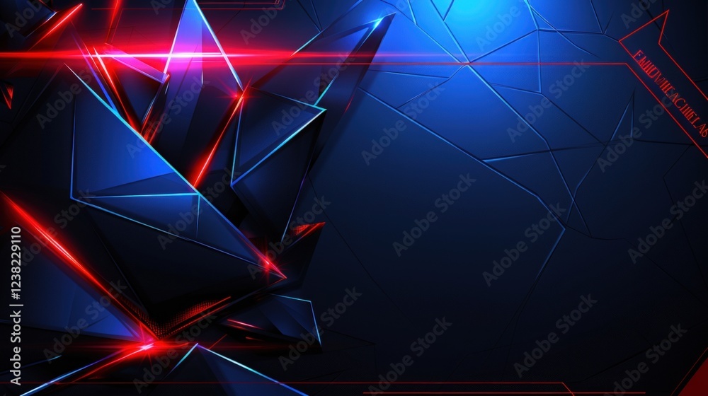 Abstract Dark Blue and Red Geometric Shapes with Glowing Lines Abstract Dark Blue and Red Geometric Shapes with Glowing Lines