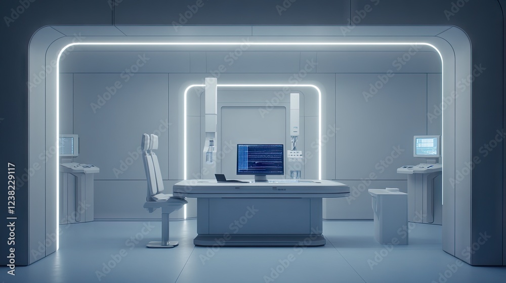 Fototapeta premium A high-tech workstation with a laptop running artificial intelligence code