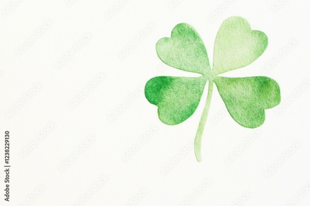 Watercolor illustration of a green four leaf clover symbolizing luck and prosperity on a light background, perfect for St Patrick s Day celebrations or eco friendly themes Watercolor illustration of a green four leaf clover symbolizing luck and prosperity on a light background, perfect for St Patrick s Day celebrations or eco friendly themes