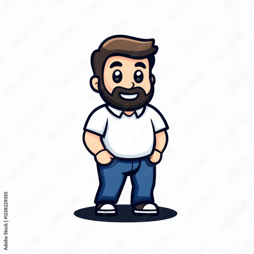 Cute humanoid mascot character standing confidently in casual attire, showcasing a friendly smile and inviting demeanor, perfect for branding and marketing purposes in various creative projects Cute humanoid mascot character standing confidently in casual attire, showcasing a friendly smile and inviting demeanor, perfect for branding and marketing purposes in various creative projects
