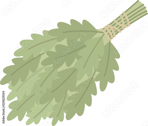 Traditional broom for sauna or bath made of natural twigs. Object for wellness and relaxation isolated on white background