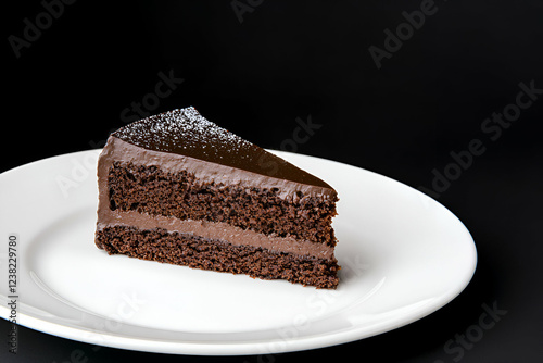 Delicious chocolate cake slice on a plate.