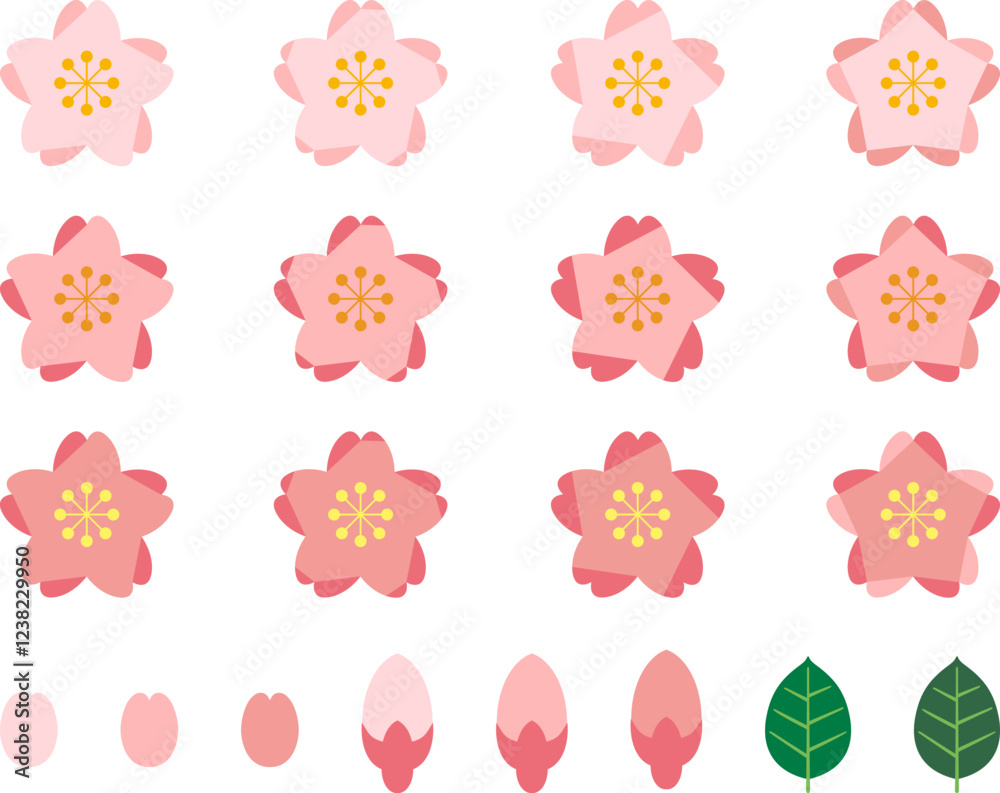 Obraz premium カラフルな桜の花のセット