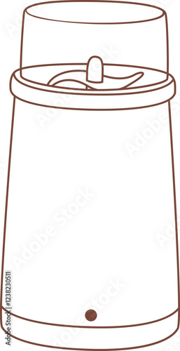 Electric coffee grinder with transparent lid and rotating blades is preparing a fresh beverage, minimalist vector illustration isolated on a white background