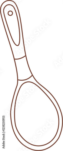 Simple brown line drawing depicting a wooden spoon featuring a hole for hanging, perfect for illustrating cooking, kitchen utensils, and various culinary themes in a minimalist style