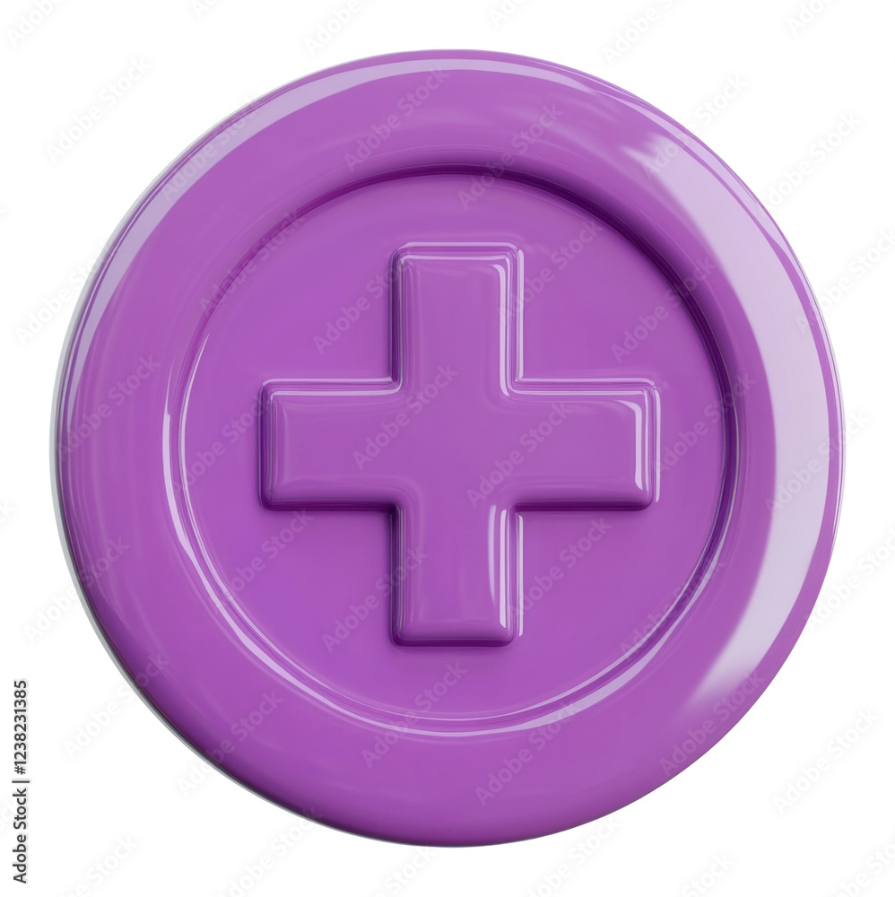 Obraz premium PNG Purple plus sign button with glossy finish