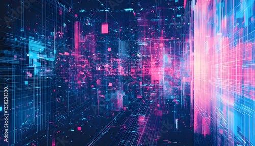 Abstract Digital Cityscape Neon Lightscape