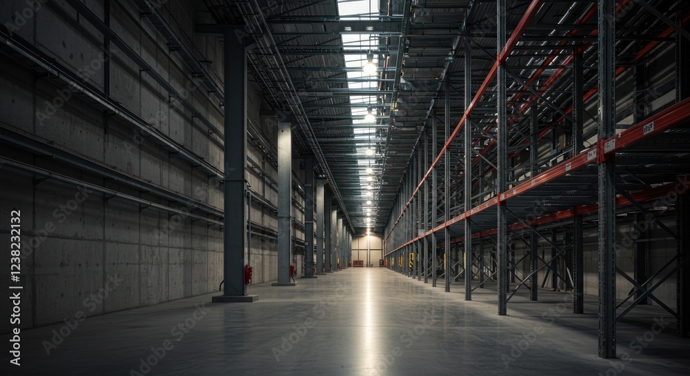 Obraz premium Vast Empty Warehouse Interior: Modern Industrial Architecture