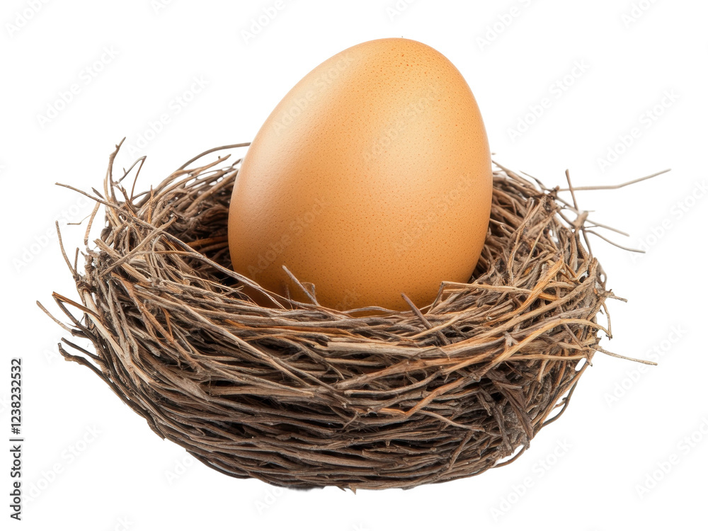 PNG Brown egg resting in a nest made of twigs PNG Brown egg resting in a nest made of twigs