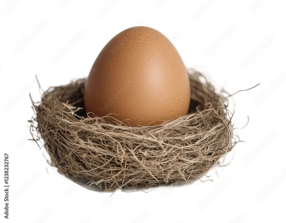 PNG Brown egg resting in a natural nest made of twigs PNG Brown egg resting in a natural nest made of twigs