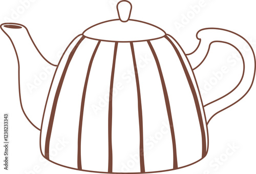 Brown striped teapot pouring a fragrant herbal tea infusion, creating a perfect atmosphere for relaxation and enjoyment during breakfast, afternoon breaks, or cozy teatime moments