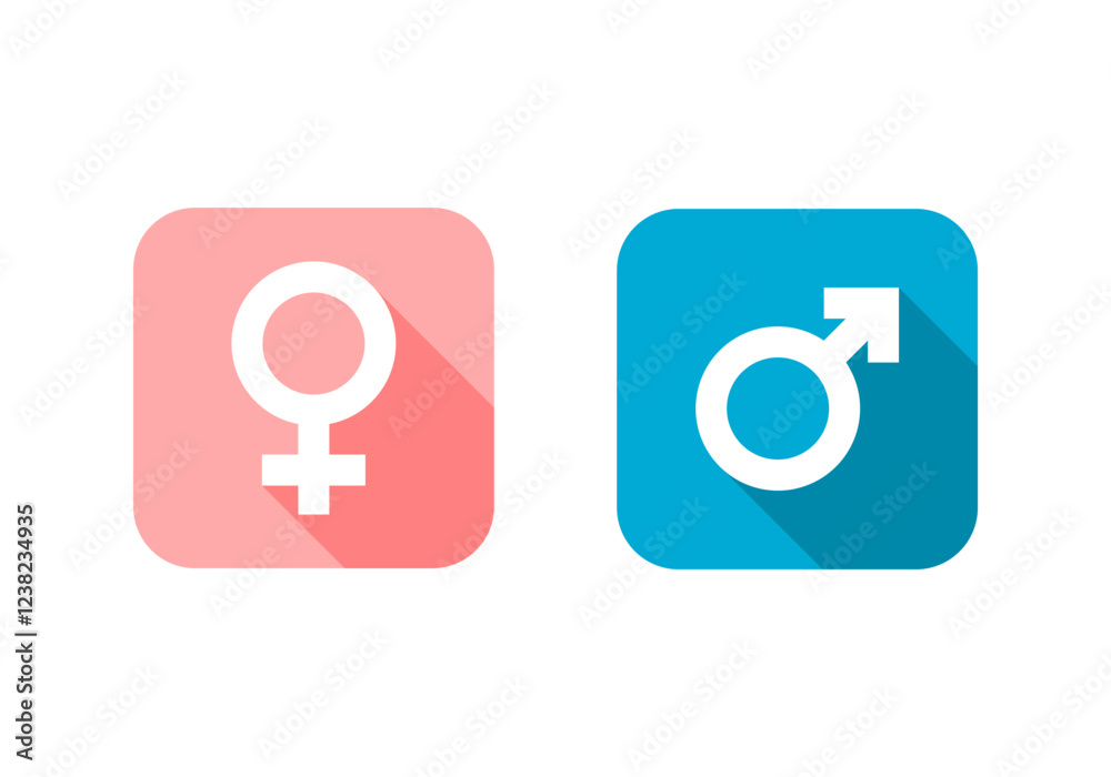 Gender blue male and pink female on square sign icon flat vector design Gender blue male and pink female on square sign icon flat vector design