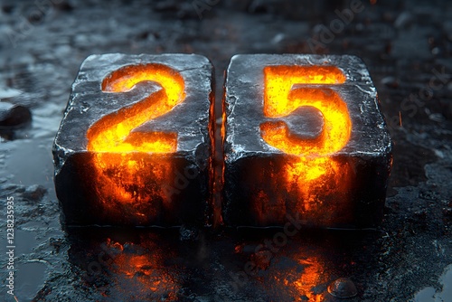 Glowing Industrial Metal Blocks Displaying Number 25 for Futuristic Design photo