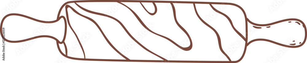 Simple brown rolling pin with wood grain texture isolated on white background, kitchen utensil for preparing dough and rolling it out, baking tools Simple brown rolling pin with wood grain texture isolated on white background, kitchen utensil for preparing dough and rolling it out, baking tools