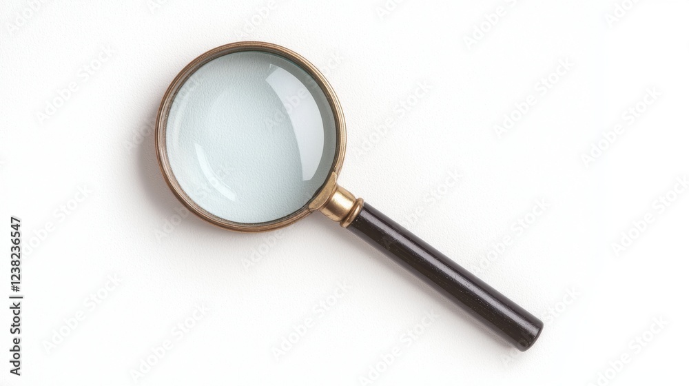 A classic magnifying glass rests on a light background, emphasizing its round lens and elegant handle, symbolizing exploration and curiosity. A classic magnifying glass rests on a light background, emphasizing its round lens and elegant handle, symbolizing exploration and curiosity.