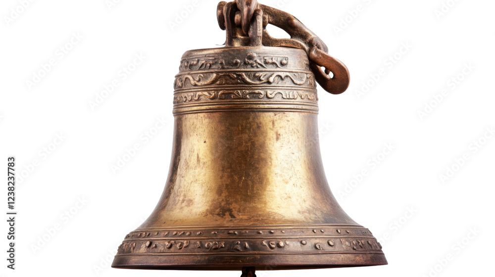 Ornate brass bell hanging with transparent background Ornate brass bell hanging with transparent background